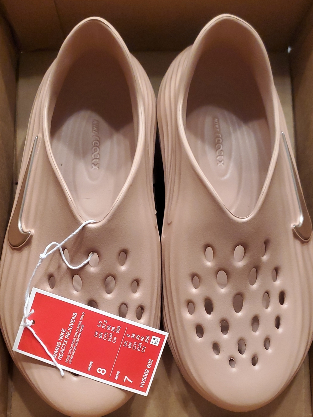 Nike Women’s Peachy Beige Slip-On Clog with Silver Swoosh